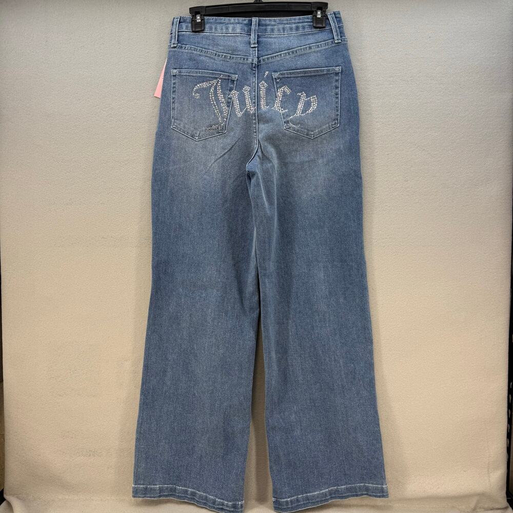 Juicy Couture Jeans Women's 7/28 Blue Lunita Wide Leg Rhinestone Logo Flare NWT - Picture 3 of 14